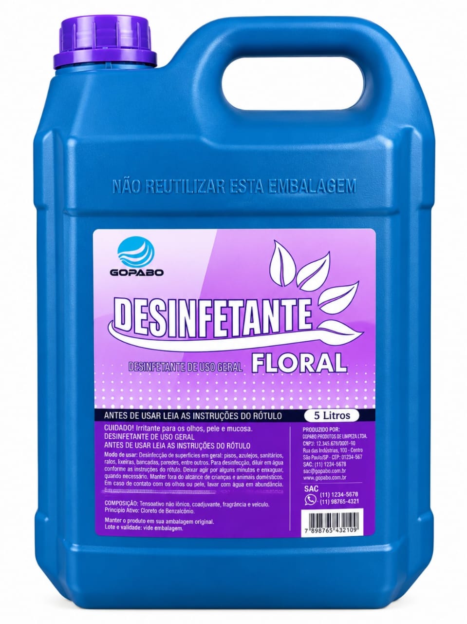 Galão azul de Desinfetante Gopabo Floral de 5 litros