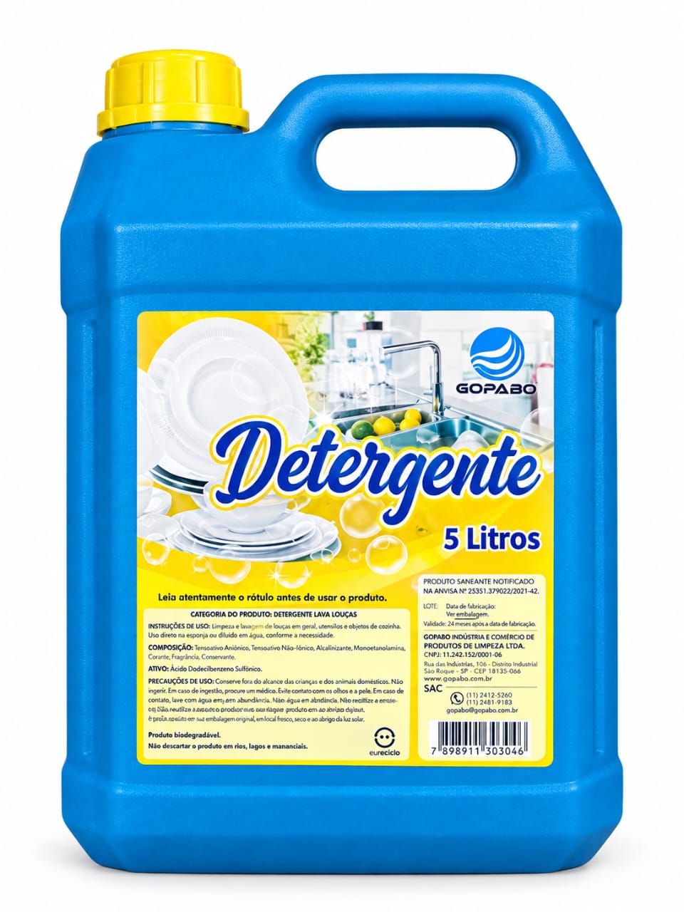 Galão azul de Detergente Gopabo de 5 litros