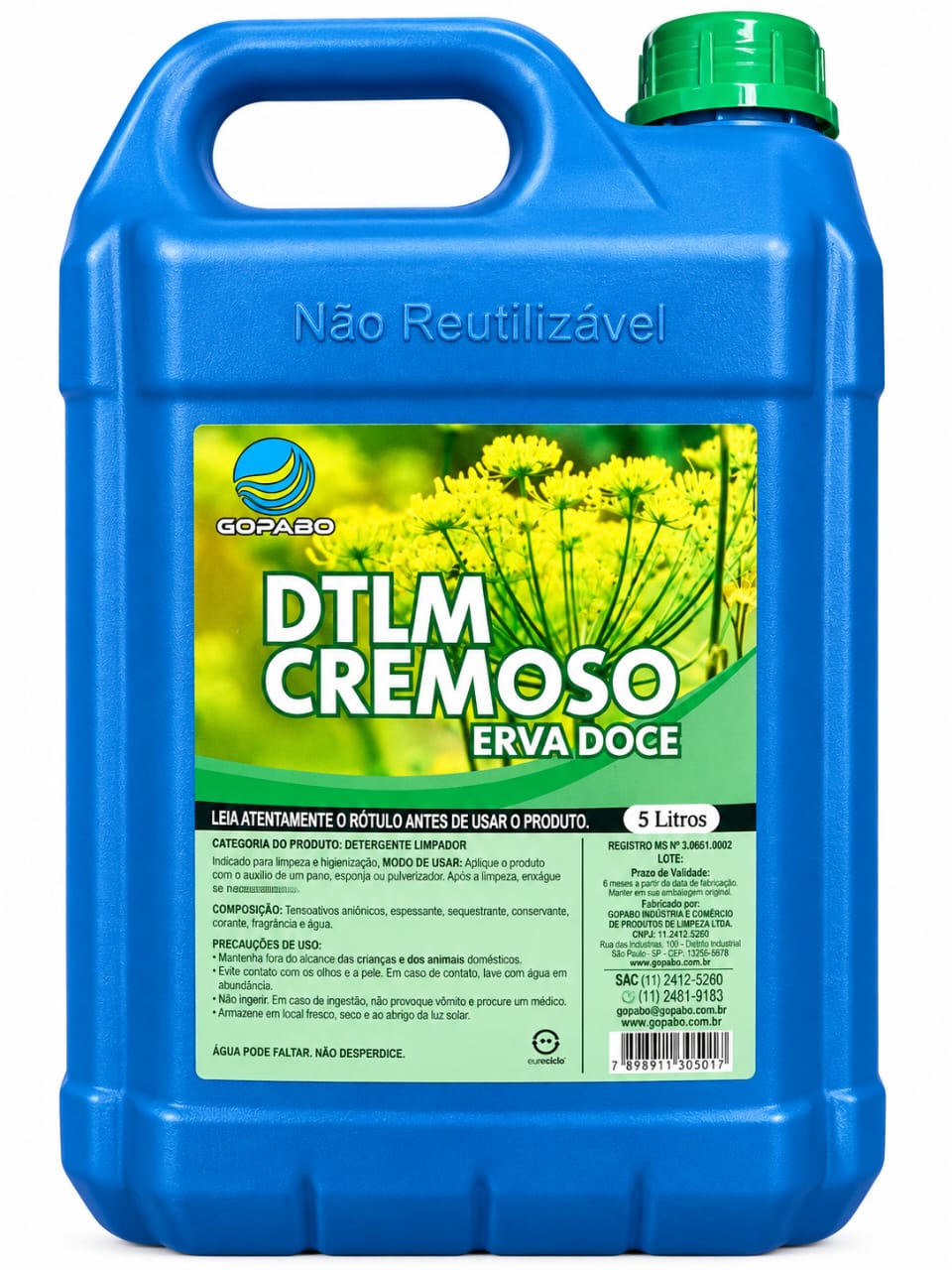 Galão azul de DTLM Cremoso Erva Doce de 5 litros