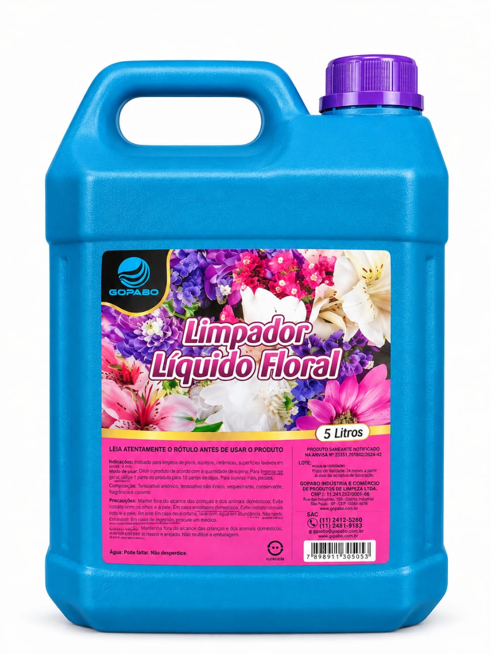 Galão azul de Limpador Líquido Floral Gopabo de 5 litros